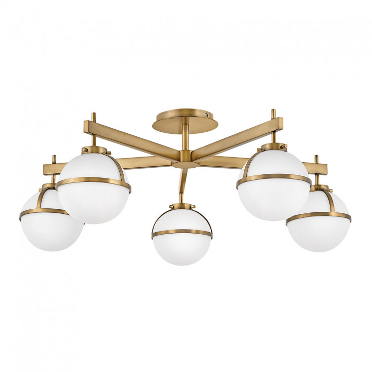 Lampada a soffitto per bagno in acciaio e 5 diffusori a boccia in vetro opalino