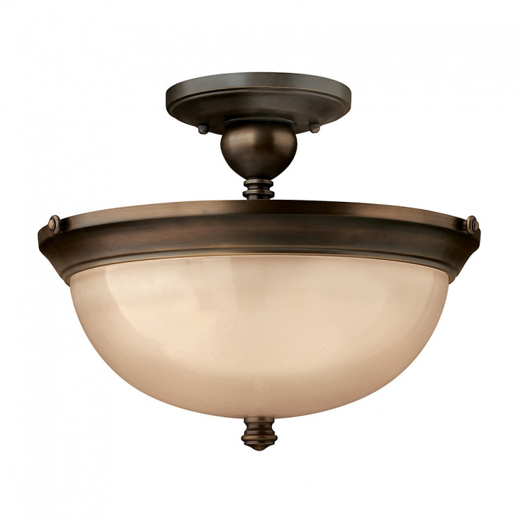 Lampada a soffitto rustica in acciaio con diffusore in vetro ambrato a 3 luci