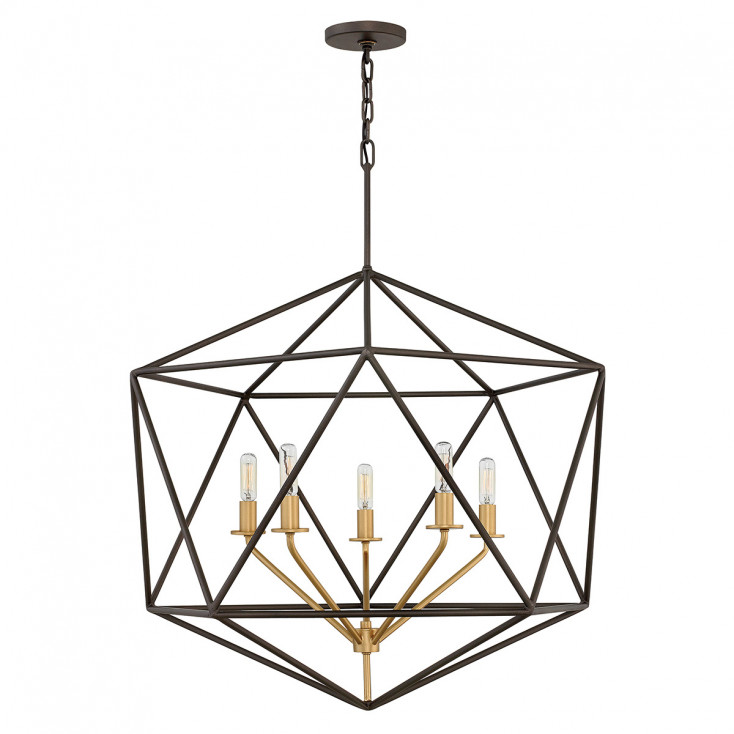 Lampadario grande in bronzo con diffusore a 5 luci dal design moderno