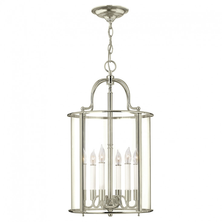 Lampadario grande moderno in acciaio con diffusore in vetro a 6 luci