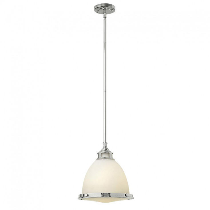 Lampada a sospensione grande struttura in acciaio e diffusore in vetro opalino