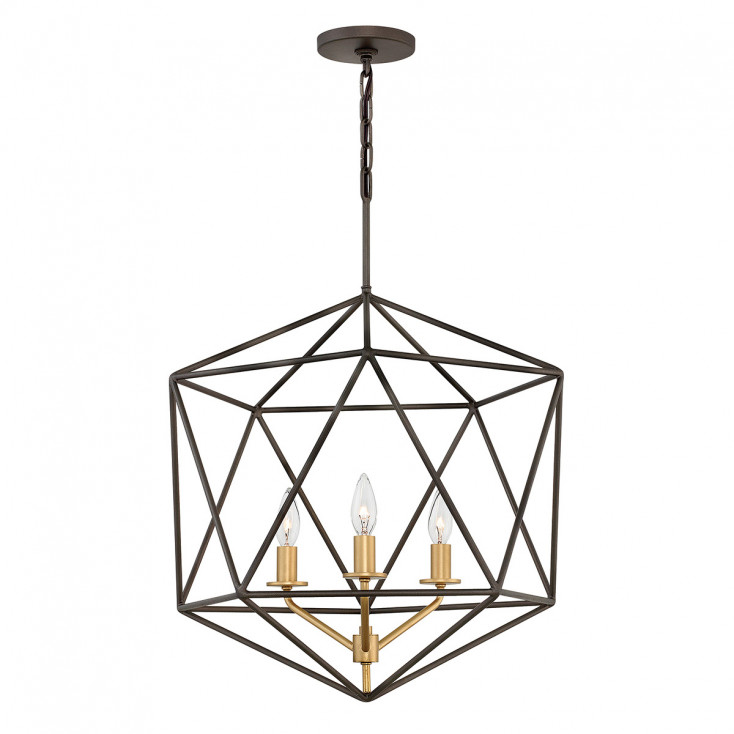 Lampadario in bronzo con diffusore a 3 luci dal design moderno