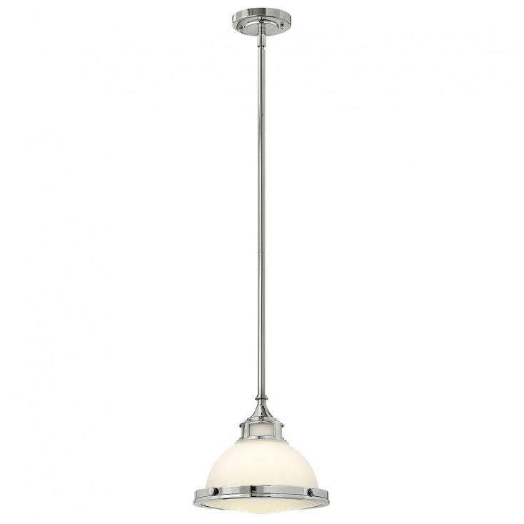 Lampada a sospensione media struttura in acciaio e diffusore in vetro opalino