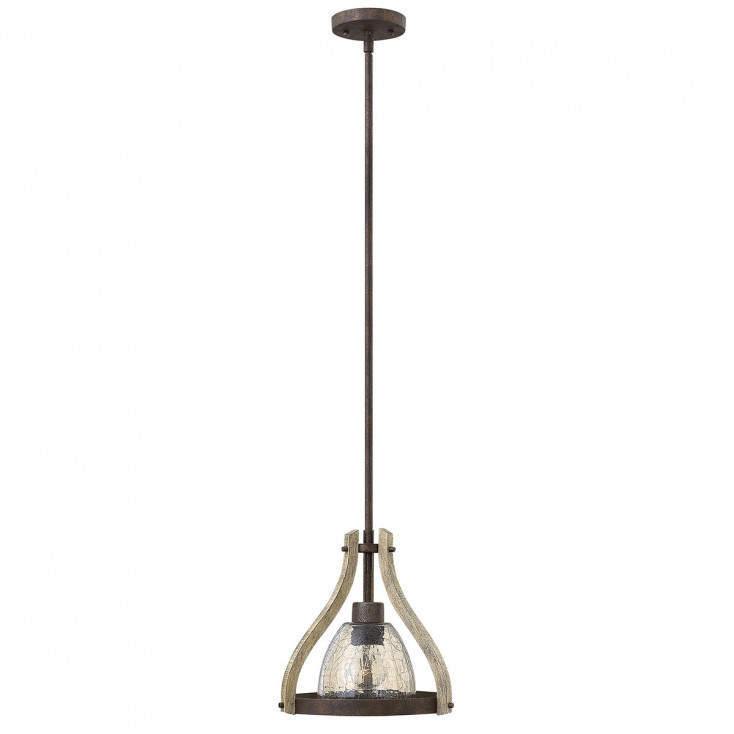 Lampada a sospensione mini in legno e acciaio con diffusore in vetro 1 luce