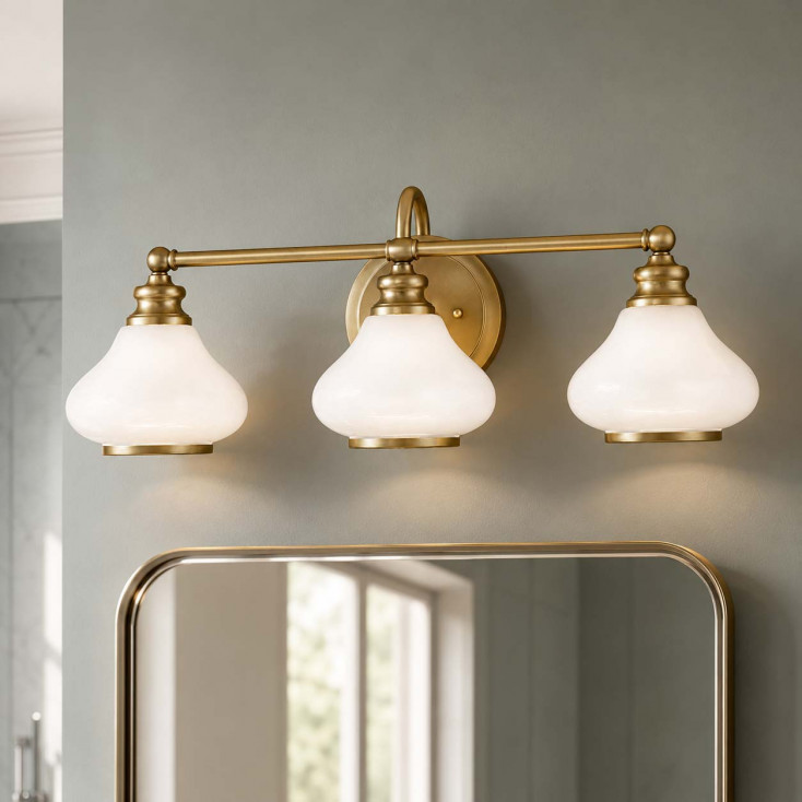 Lampada da parete a LED per bagno in acciaio con 3 diffusori in vetro