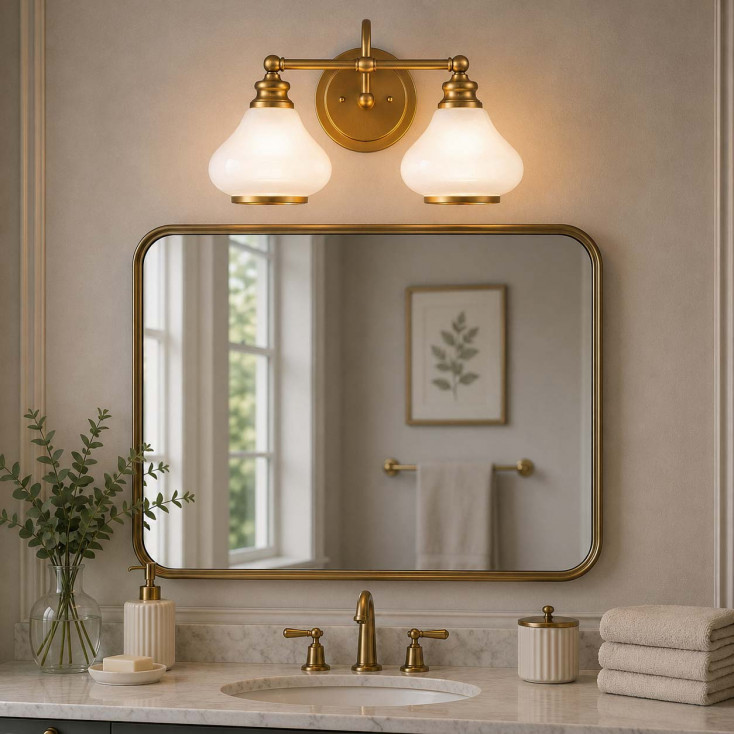 Lampada da parete a LED per bagno in acciaio con doppio diffusore in vetro