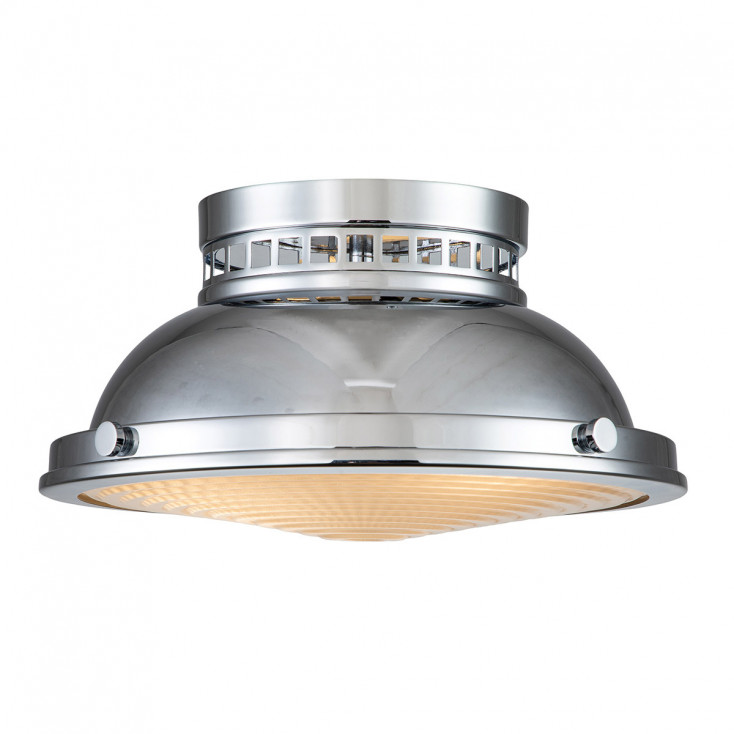 Lampada da soffitto plafoniera rotonda rustica in acciaio e diffusore in vetro