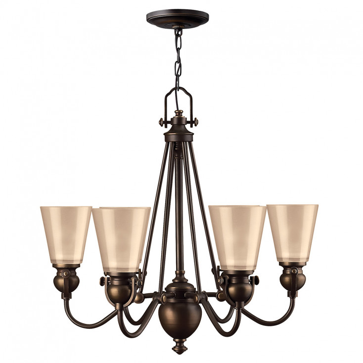 Lampadario con struttura rustica in acciaio e 6 diffusori in vetro ambrato