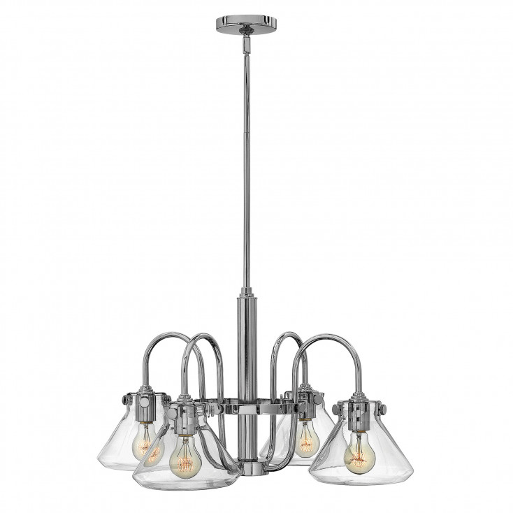 Lampadario dal design moderno in acciaio con 4 diffusori in vetro trasparente
