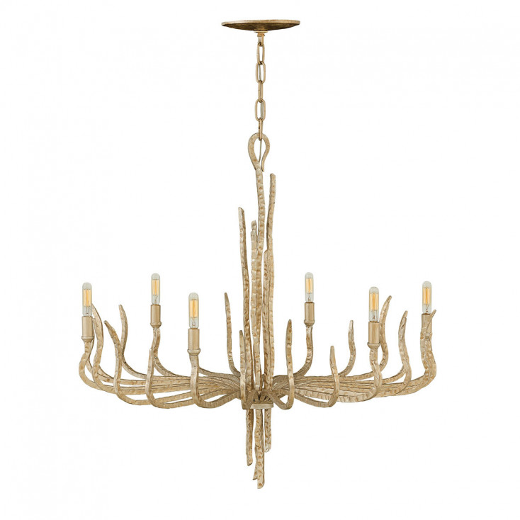 Lampadario dal design rustico in acciaio con a 6 luci senza paralumi