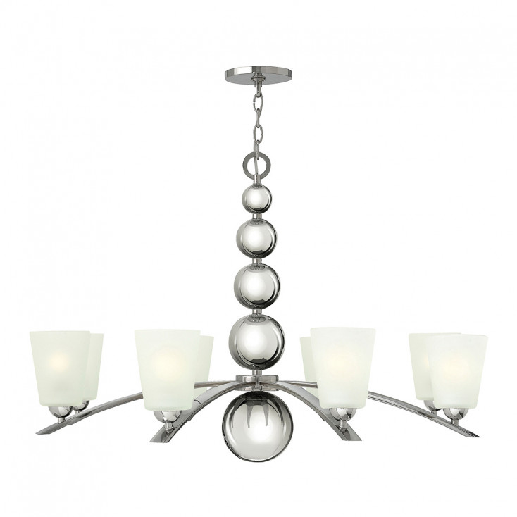 Lampadario gigante in acciaio con diffusore in vetro a 8 luci dal design moderno