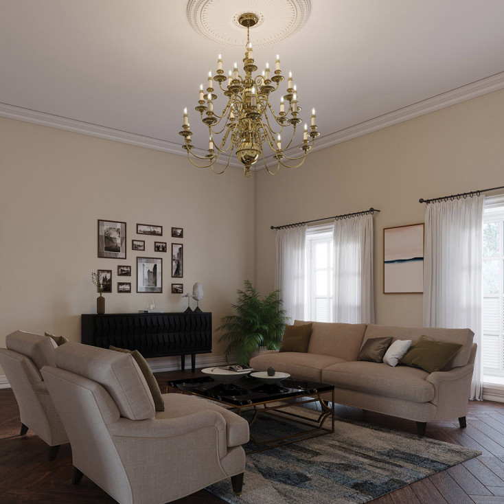 Lampadario grande in ottone dal design classico con 25 lampadine