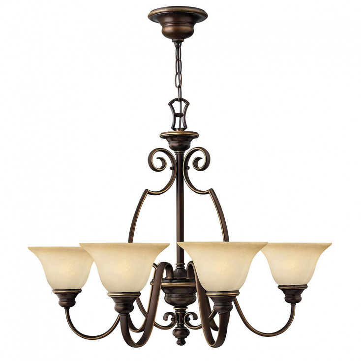 Lampadario in acciaio con 6 diffusori in vetro dal design classico
