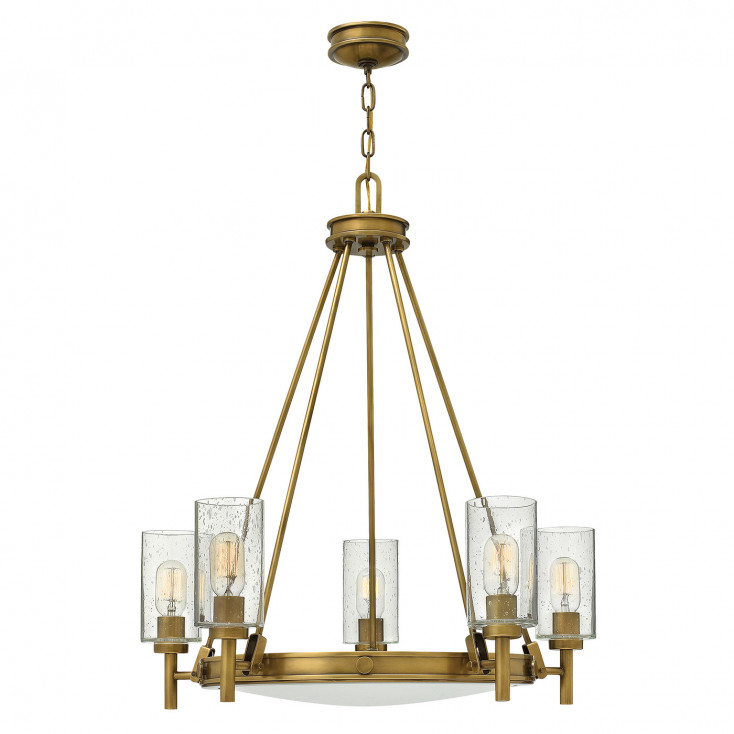 Lampadario in acciaio diffusore in vetro a 5 luci dal design moderno