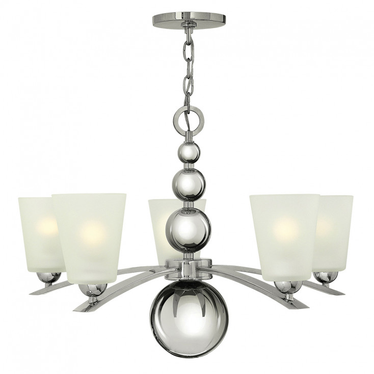 Lampadario medio in acciaio con diffusore in vetro a 5 luci dal design moderno