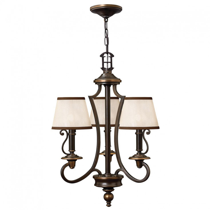 Lampadario rustico con struttura in acciaio e diffusori in organza a 3 luci