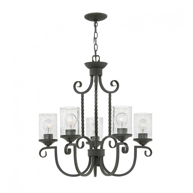 Lampadario rustico grande in alluminio con diffusore in vetro a 5 luci