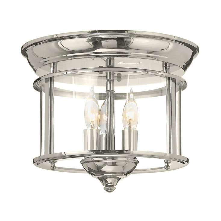 Plafoniera a soffitto rotonda in ottone massiccio e diffusore in vetro a 3 luci