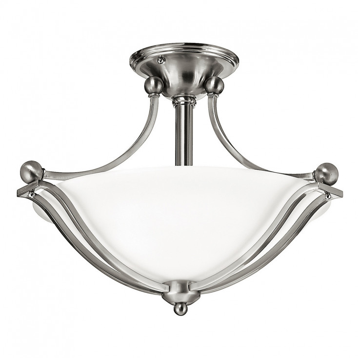 Plafoniera grande in acciaio con diffusore in vetro a 2 luci dal design moderno