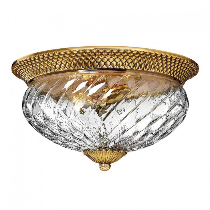 Plafoniera rotonda rustica in ottone massiccio con diffusore in vetro a 3 luci