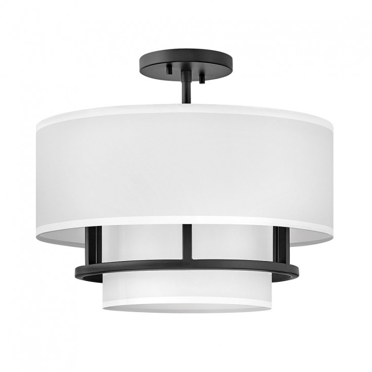 Lampada da soffitto piccola con struttura in acciaio e diffusore in tessuto