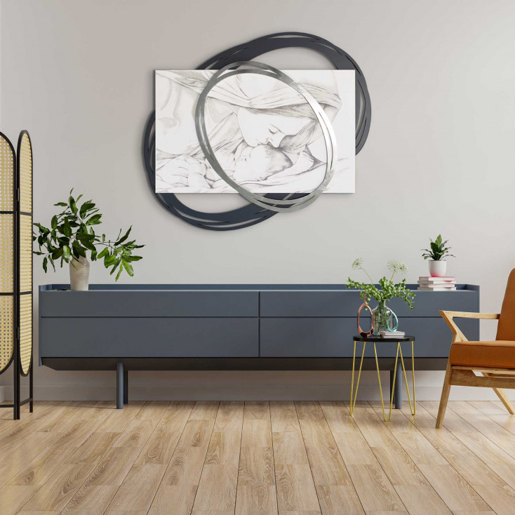 Capezzale in legno dal design moderno con raffigurazione incisa a laser
