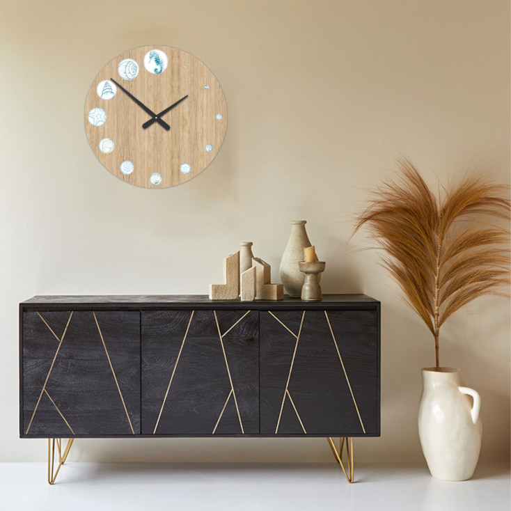 Orologio da parete rotondo in legno con decori marini