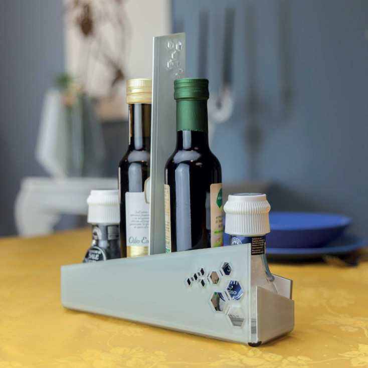 Portacondimenti per sale-pepe-olio-aceto con struttura in plexiglass