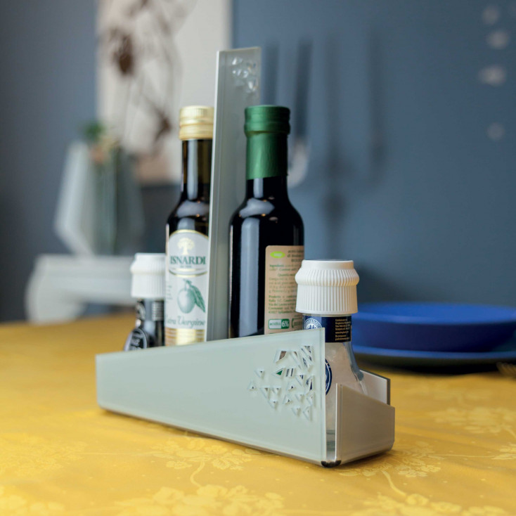 Portacondimenti per sale-pepe-olio-aceto con struttura in plexiglass