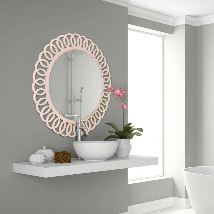 Specchio da parete rotondo moderno con cornice in legno dalle linee eleganti