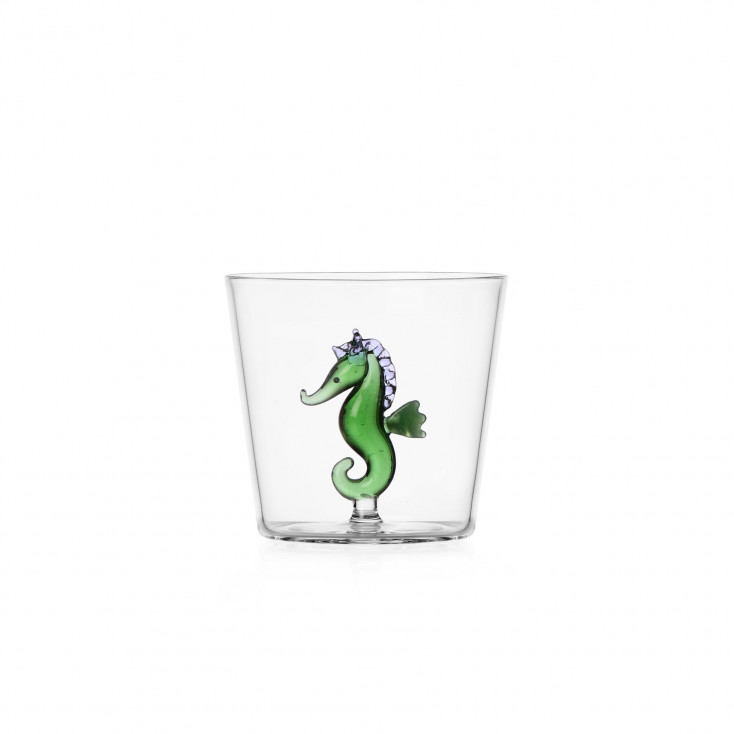 Bicchiere tumbler in vetro per acqua con cavalluccio marino