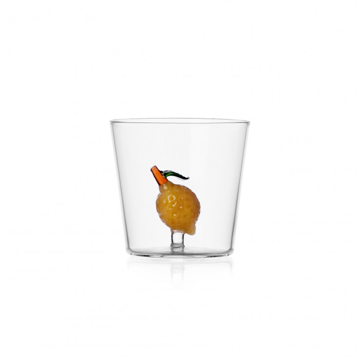 Bicchiere tumbler in vetro per acqua con limone