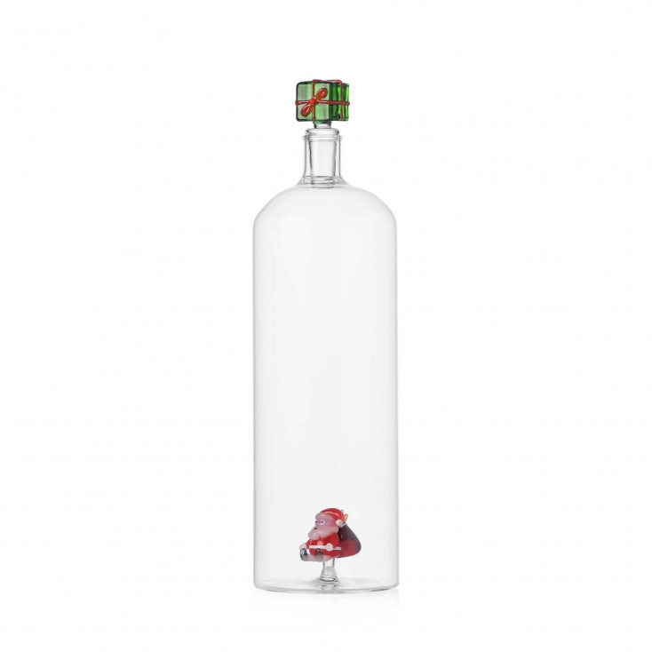 Bottiglia con Babbo Natale e tappo con forma di regalo