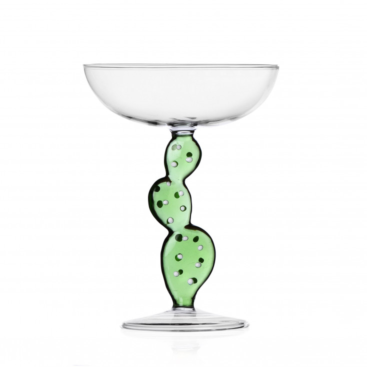 Coppa champagne in vetro con cactus