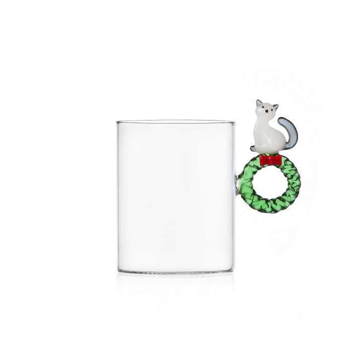 Mug in vetro con manico a forma ghirlanda con gatto