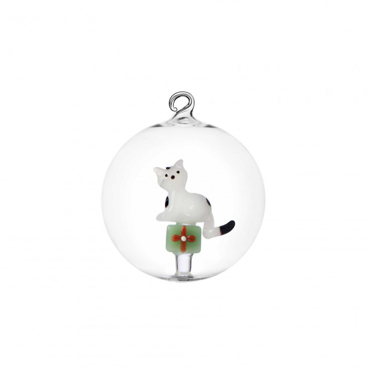 Palla di Natale gatto con pacchetto regalo