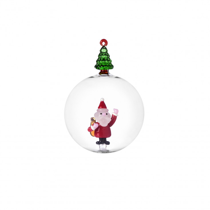 Pallina di natale in vetro con albero e babbo natale