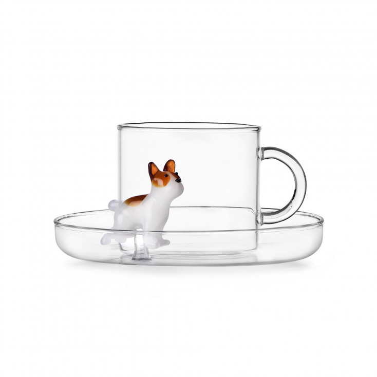 Tazza da thè con piattino in vetro French Bulldog