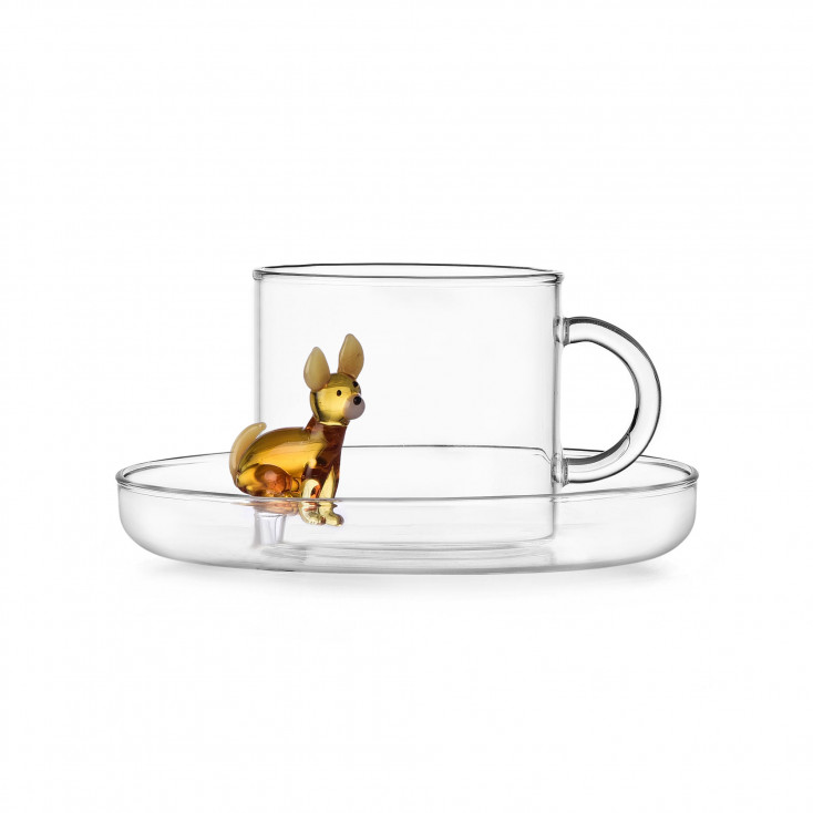 Tazza thè in vetro con piattino Chihuahua