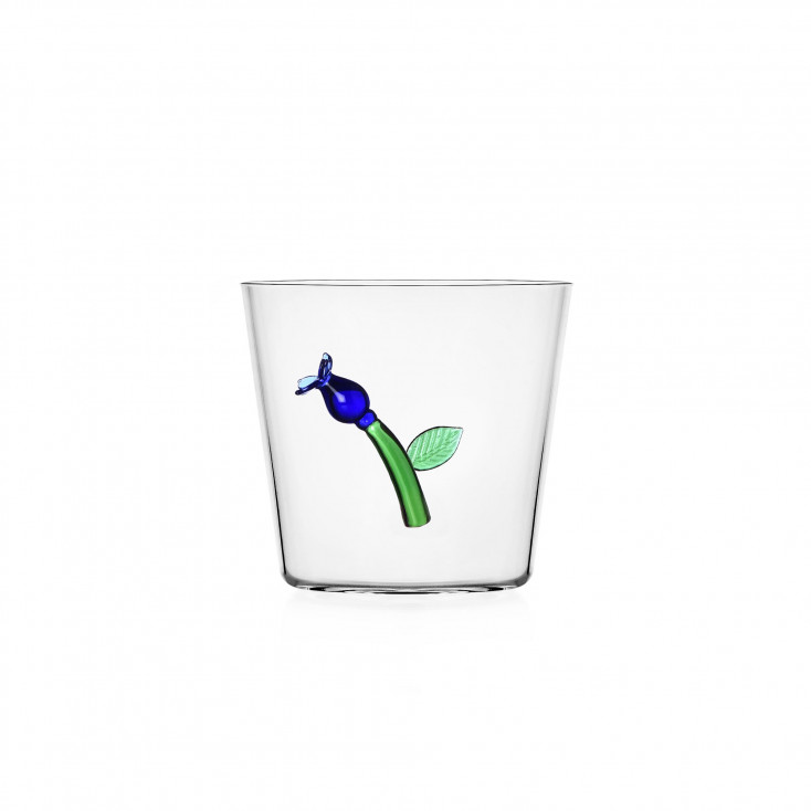 Tumbler in vetro con fiore decorativo design artigianale e colorato