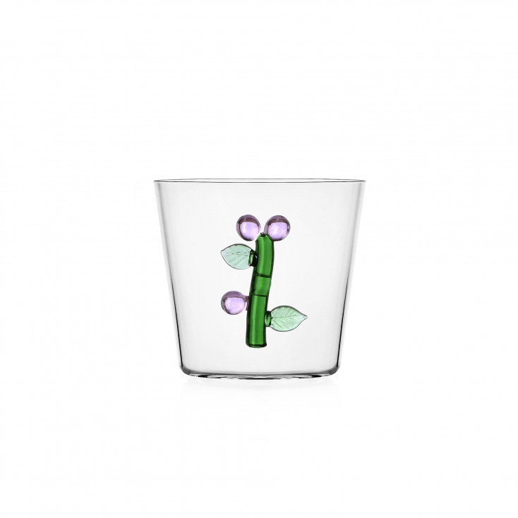 Tumbler in vetro con fiore rosa in rilievo per una tavola elegante e originale