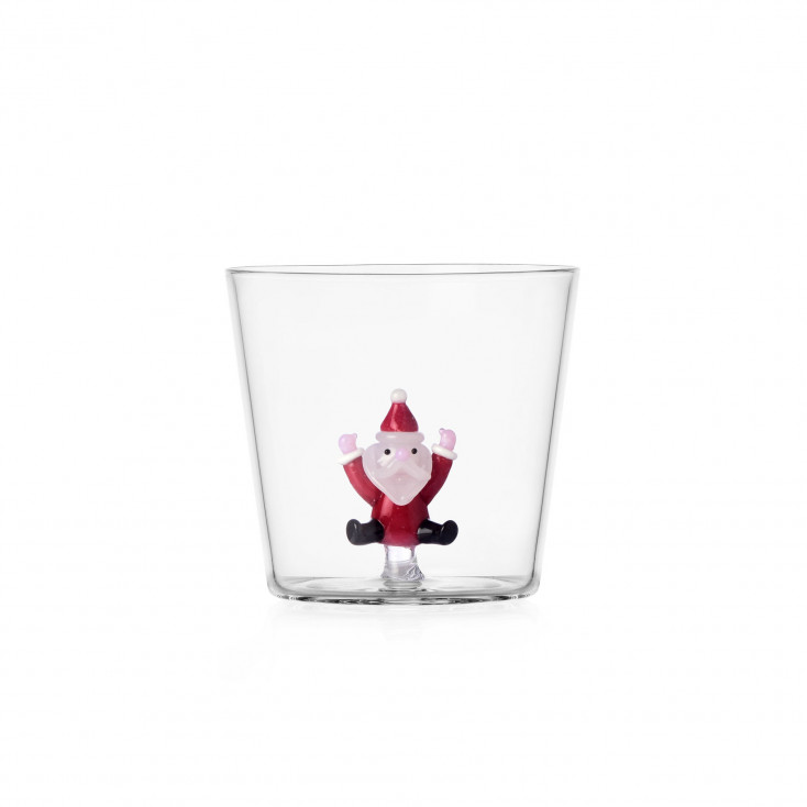 Tumbler in vetro versione natalizia con babbo natale che salta