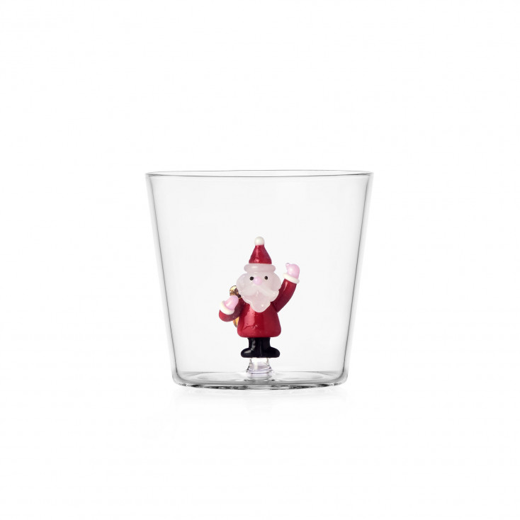 Tumbler in vetro versione natalizia con babbo natale con sacco
