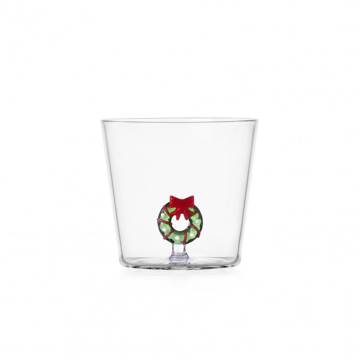 Tumbler in vetro versione natalizia con ghirlanda