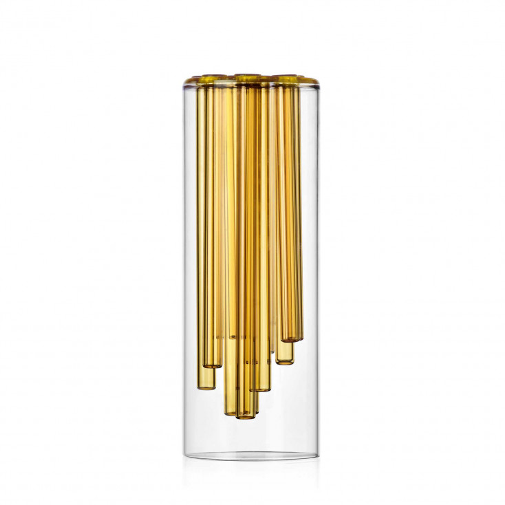 Vaso decorativo in vetro con elementi interni colorati
