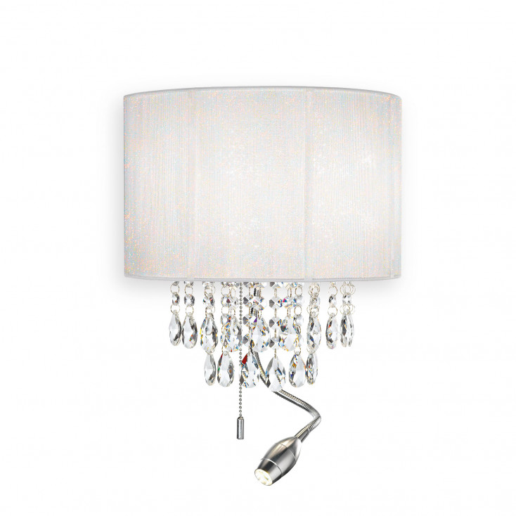 Applique da parete classica con paralume in pvc e pendagli in cristallo molato