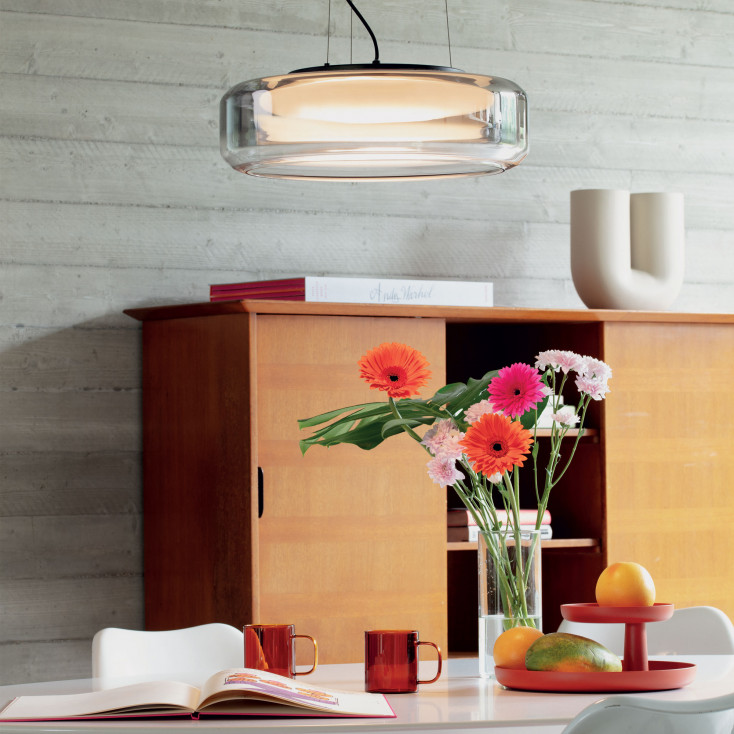 Lampada a sospensione a LED con diffusore in doppio vetro rotondo