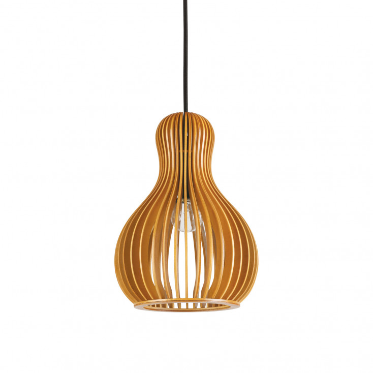 Lampada a sospensione con diffusore in legno multistrato dal design moderno