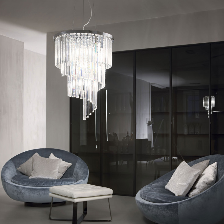 Lampada a sospensione elegante diffusore grande rotondo con cristalli pendenti