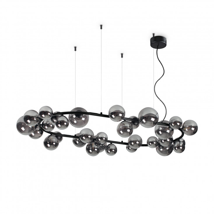 Lampada a sospensione gigante struttura in metallo e 30 diffusori in vetro
